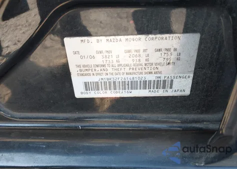 2006 Mazda Mazda3 I from USA, damaged, VIN JM1BK32F261481023